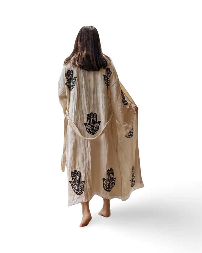 Hand Painted Cotton Kimono with Fatima Hamsa