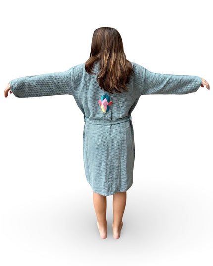 Teal Robe with Hamsa Embroidery