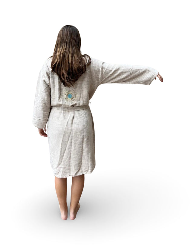 Beige Robe with Evil Eye Embroidery