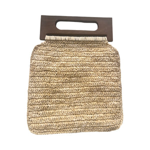 Beige Rafiya Beach Bag with Wooden Handle