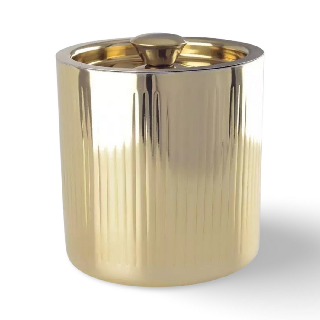 Ribbed Brushed Gold Ice Bucket with Cover