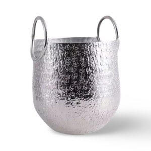 Silver Hammered Silver Ice Bucket with Handles