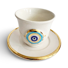 Load image into Gallery viewer, Hand painted Evil Eye Nazar Teacup and Saucer
