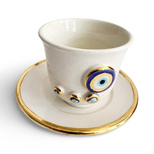 Load image into Gallery viewer, Hand painted Evil Eye Nazar Teacup and Saucer
