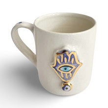 Load image into Gallery viewer, Hand painted Evil Eye Nazar Espresso Cups Mugs Hamsa Hand of Fatima
