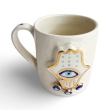 Load image into Gallery viewer, Hand painted Evil Eye Nazar Espresso Cups Mugs Hamsa Hand of Fatima
