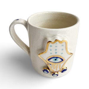 Hand painted Evil Eye Nazar Espresso Cups Mugs Hamsa Hand of Fatima