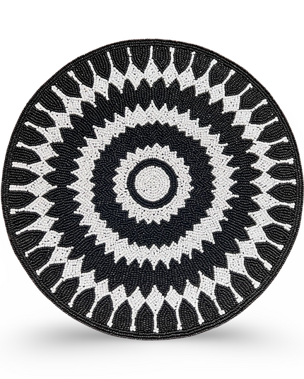 Black White Beaded Round Placemat