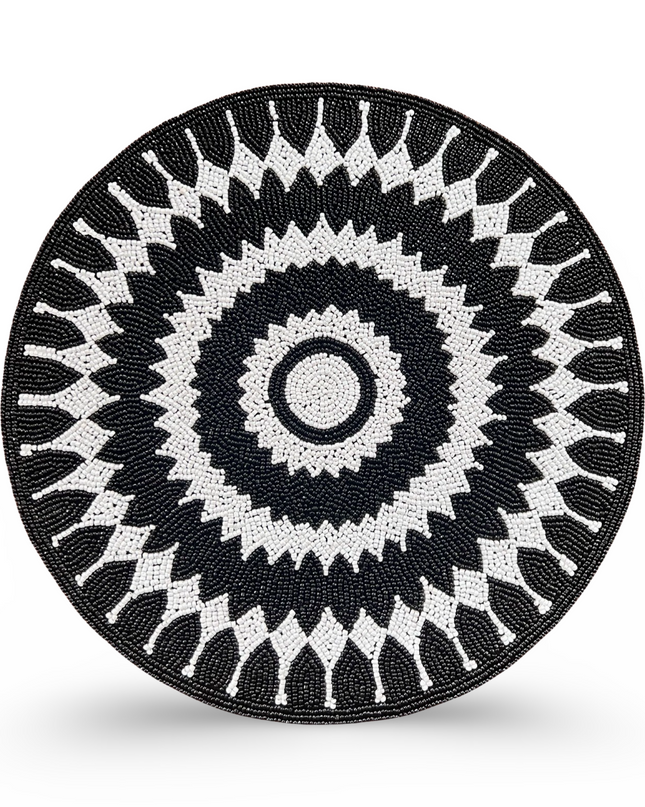 Black White Beaded Round Placemat