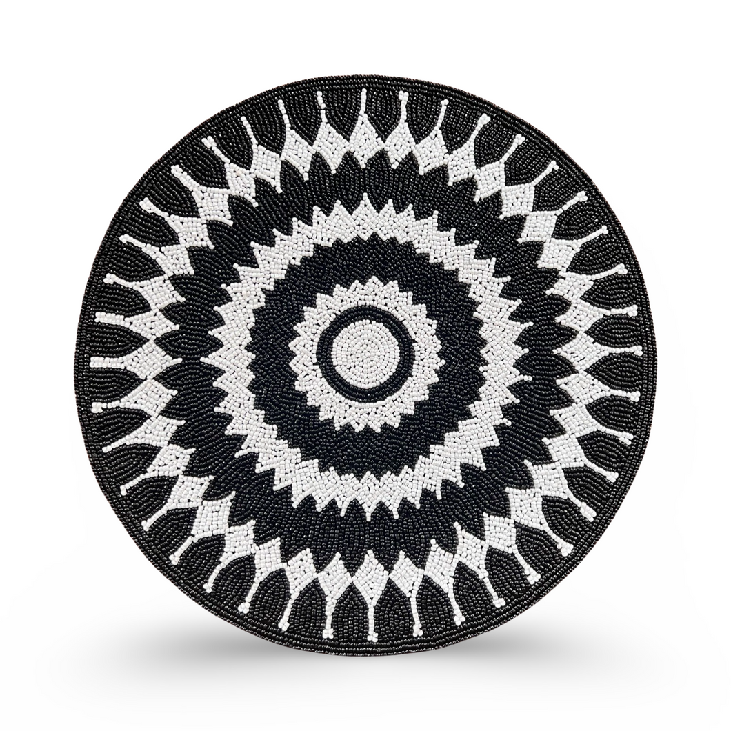 Black White Beaded Round Placemat