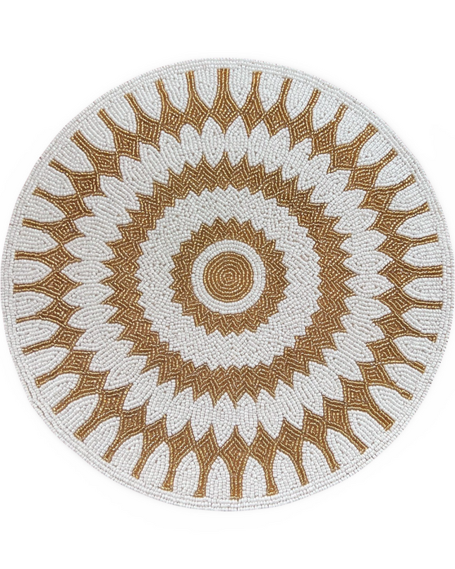 Gold White Beaded Round Placemat
