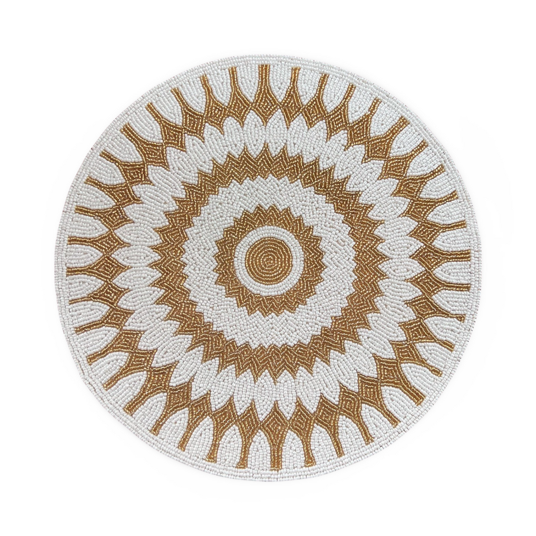 Gold White Beaded Round Placemat