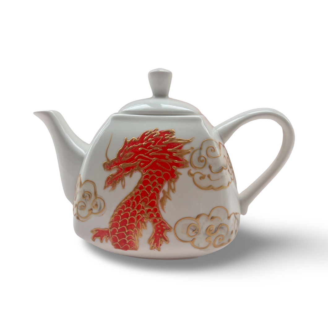 Red Hand-painted Dragon Teapot