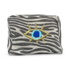 Black White Cosmetic Pouch with Blue Evil Eye Nazar Embroidery