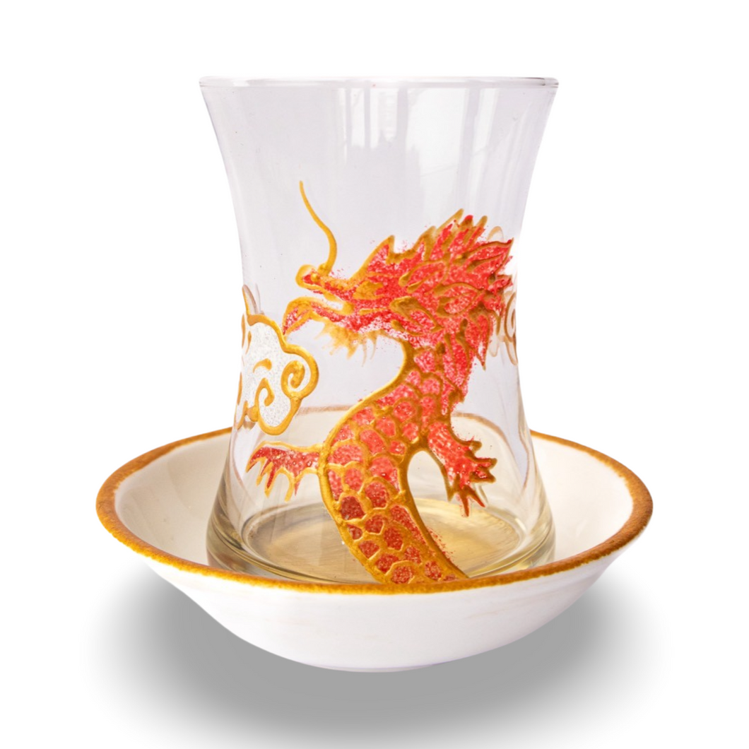 Hand-painted Red Dragon Teacups