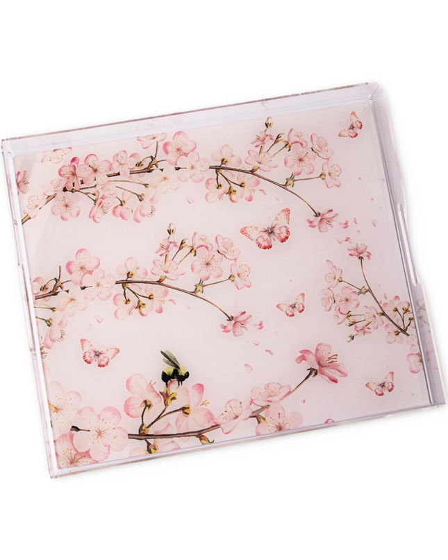 Acrylic Pink Cherry Blossom Serving Tray
