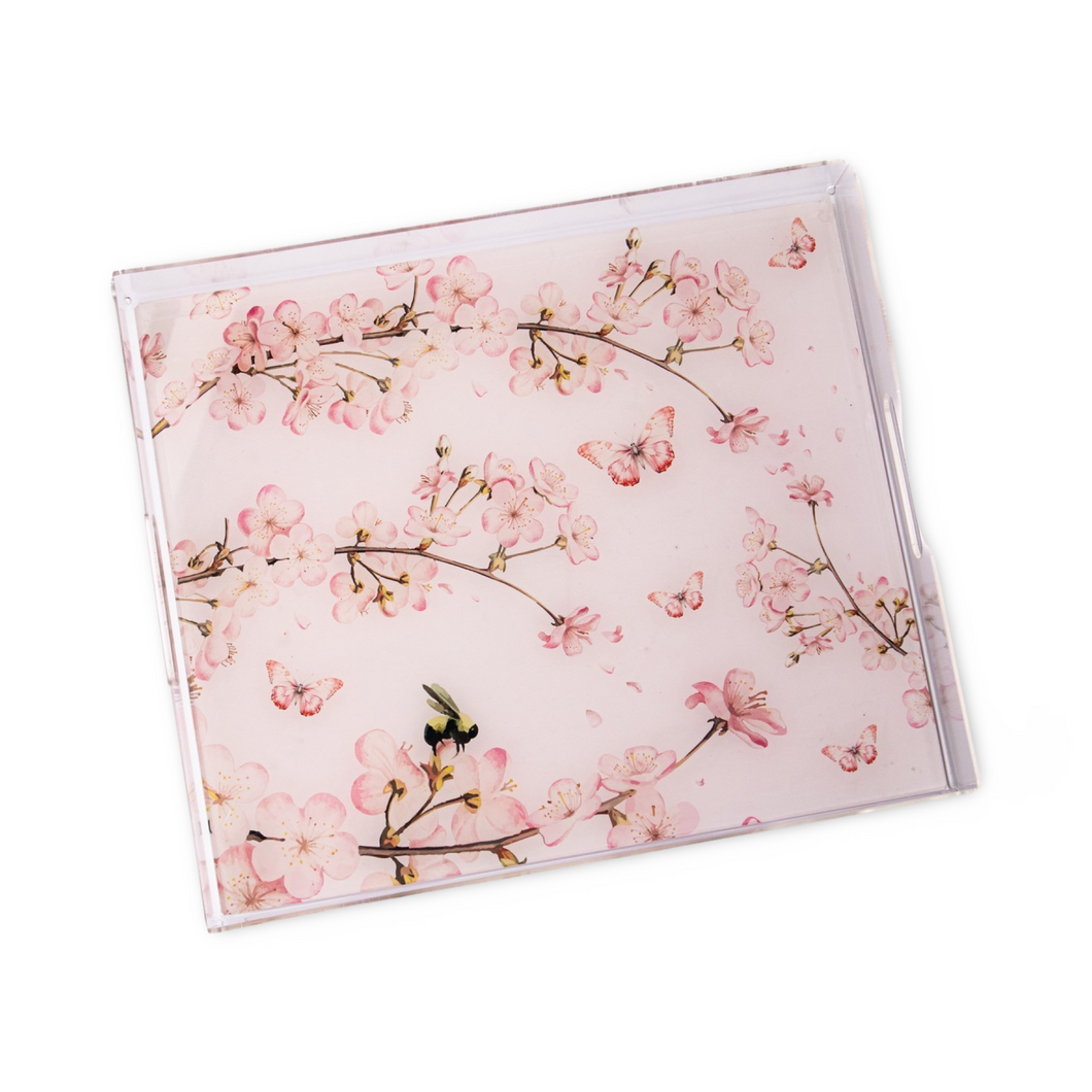 Acrylic Pink Cherry Blossom Serving Tray