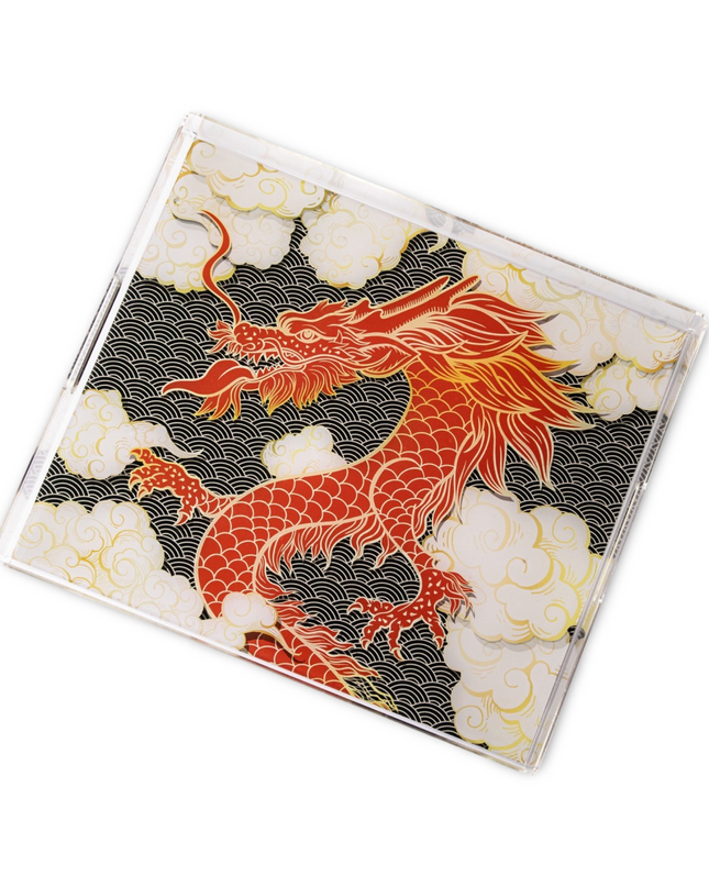 Acrylic Black Red Dragon Serving Tray