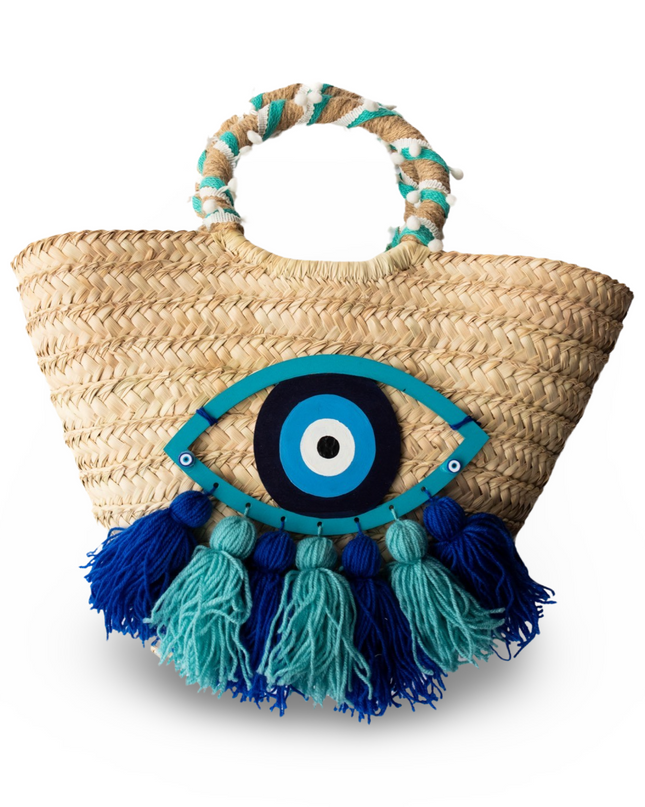 Evil Eye Straw Beach Bag