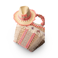 Load image into Gallery viewer, Orange Hand Beaded Straw Beach Hat and Bag
