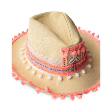 Load image into Gallery viewer, Orange Hand Beaded Straw Beach Hat
