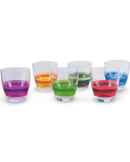 Czech Crystal Multicolored Drinking Glasses Set of 6 with Striped Pattern in Assorted Colors