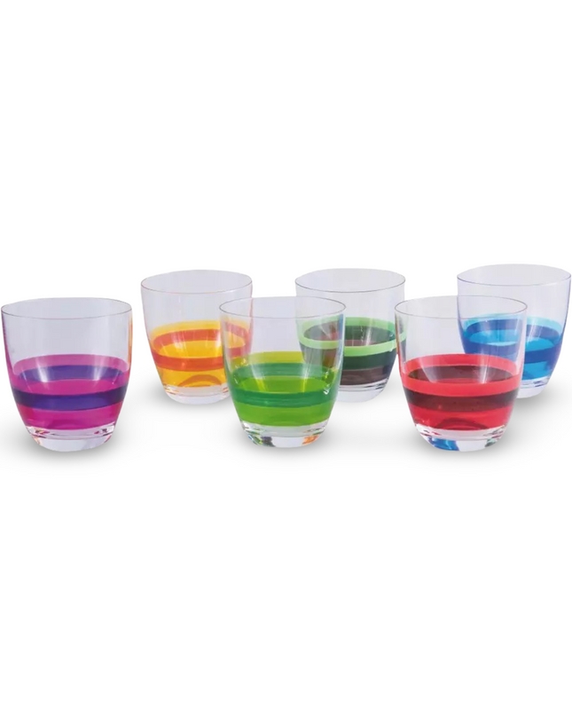 Czech Crystal Multicolored Drinking Glasses Set of 6 with Striped Pattern in Assorted Colors