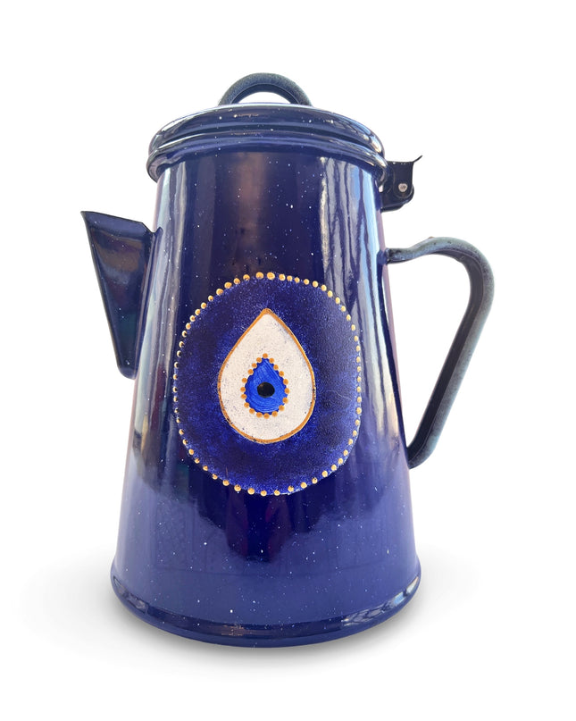 Blue Metal Hand-Painted Evil Eye Teapot