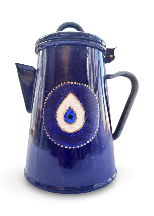 Blue Metal Hand-Painted Evil Eye Teapot
