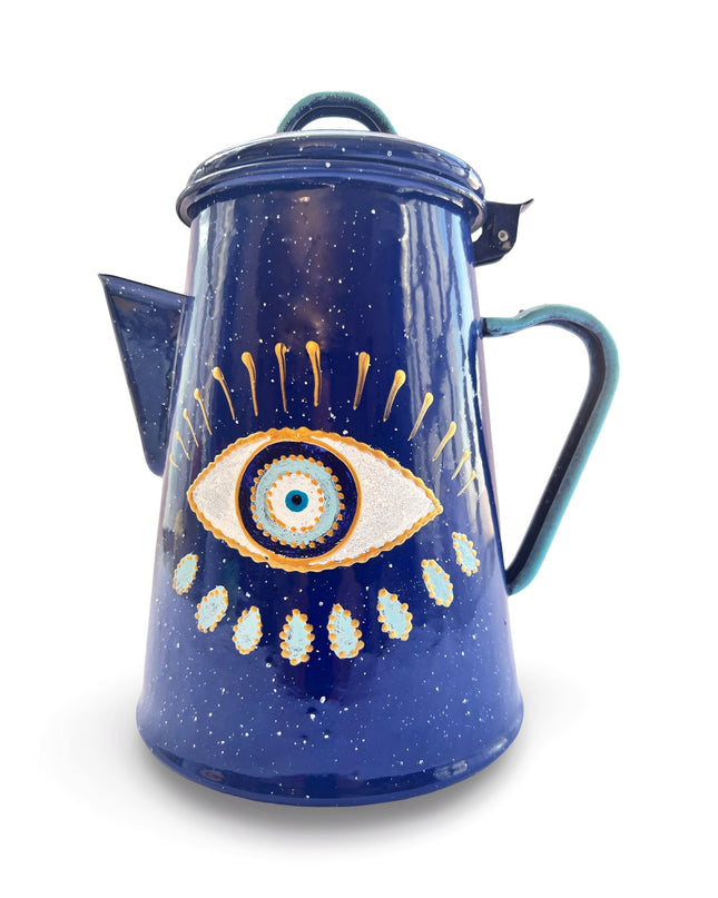 Blue Metal Hand-Painted Evil Eye Teapot