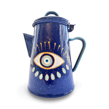 Load image into Gallery viewer, Blue Metal Hand-Painted Evil Eye Teapot
