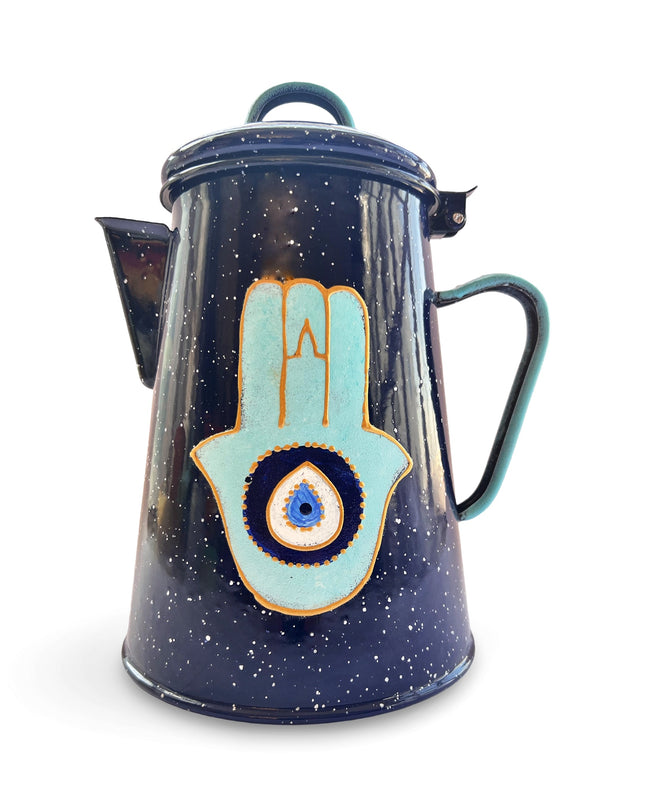 Blue Metal Hand-Painted Fatima Hamsa Teapot