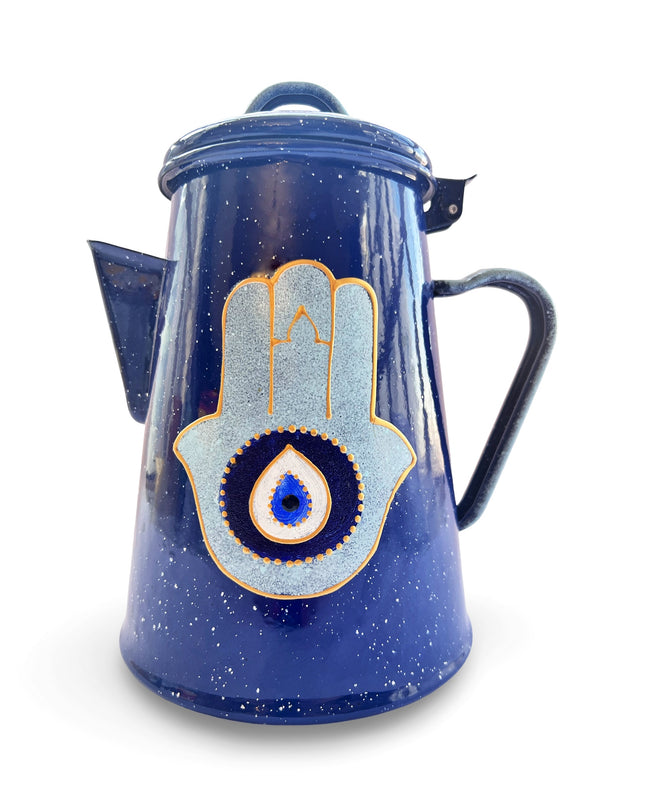Blue Metal Hand-Painted Fatima Hamsa Teapot