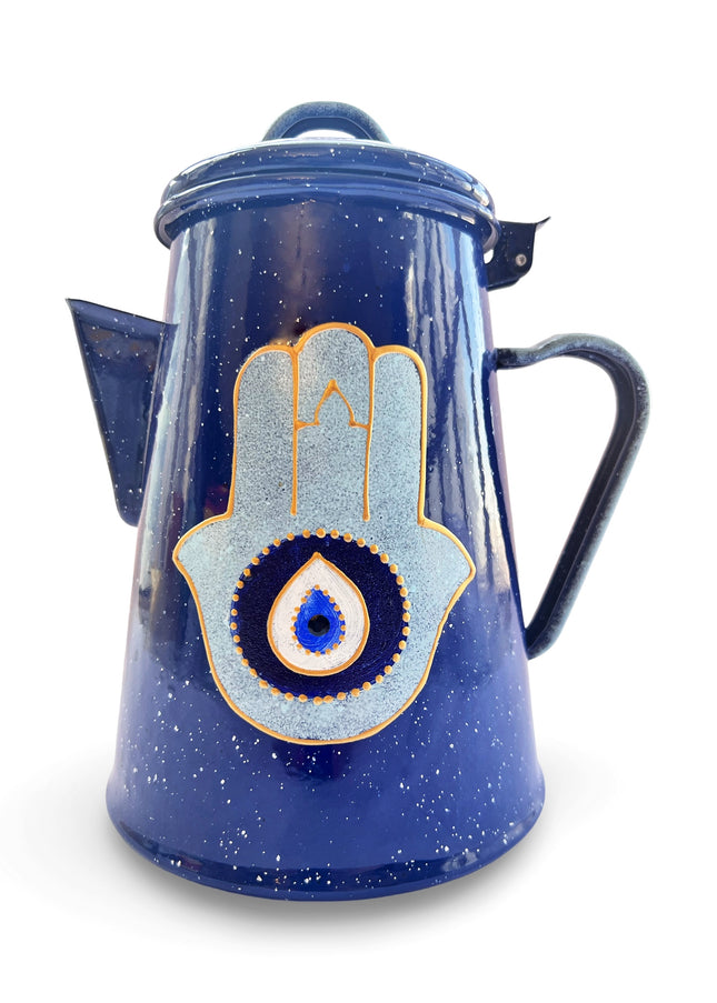 Blue Metal Hand-Painted Fatima Hamsa Teapot