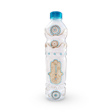 Load image into Gallery viewer, Hand-Painted Water Bottle with Gold Hamsa Fatima Evil Eye
