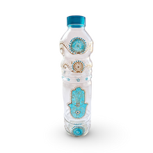 Load image into Gallery viewer, Hand-Painted Water Bottle with Turquoise Hamsa Fatima Evil Eye
