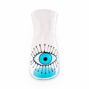 Hand Painted Glass Water Carafe with Evil Eye