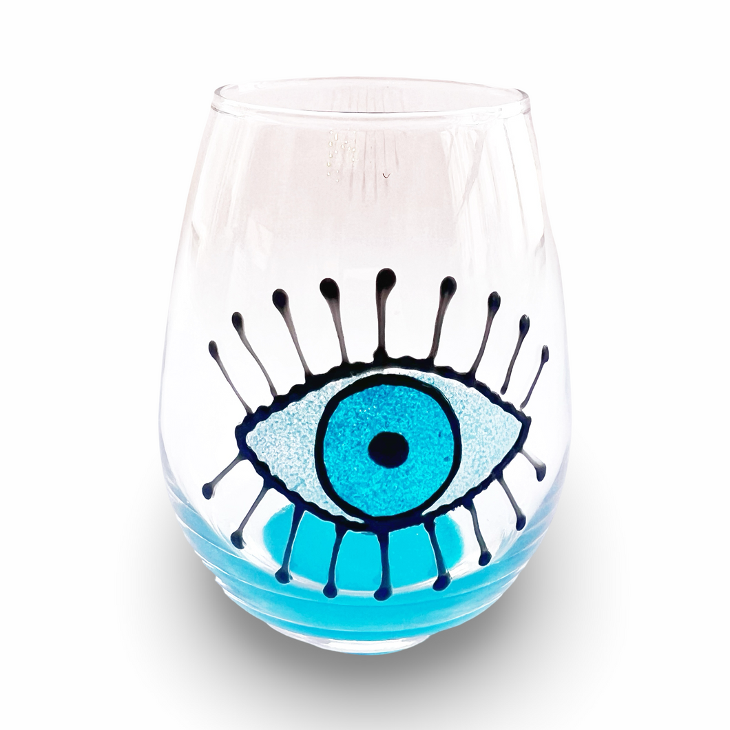 Hand Painted Glass Water Glasses with Evil Eye