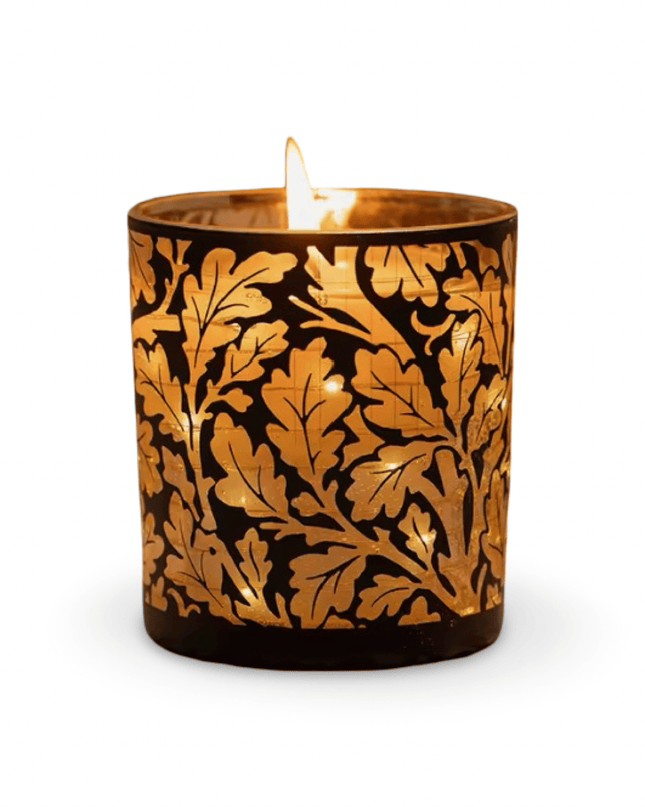 Black and gold LED lavender-scented candle in glass holder, Casa Duniya