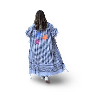Hand-Painted Black and White Kaftan with Multi-Colored Starfish