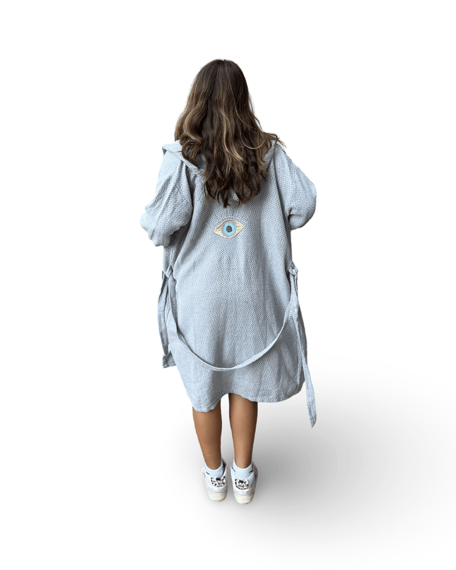 Gray Robe with Evil Eye Embroidery
