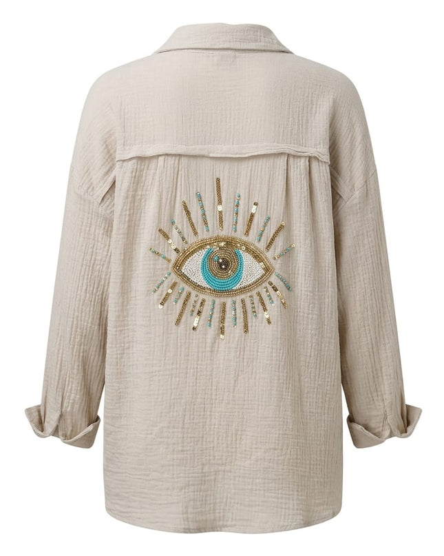 Mina Beige Evil Eye Shirt