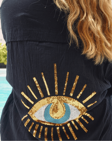 Casa Duniya Beach Cover-Ups Mina Black Evil Eye Shirt