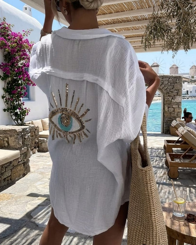 Mina White Evil Eye Shirt
