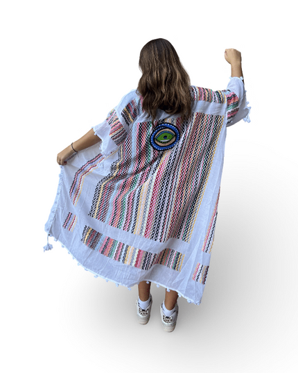 Hand-Painted Multi-Colored Kaftan with Evil Eye