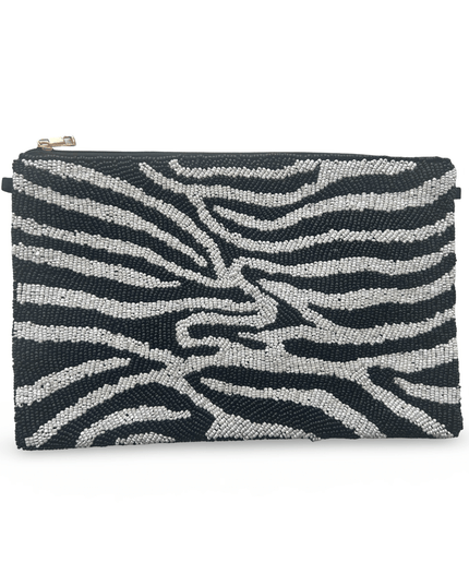 Black and White Beaded Zebra Clutch