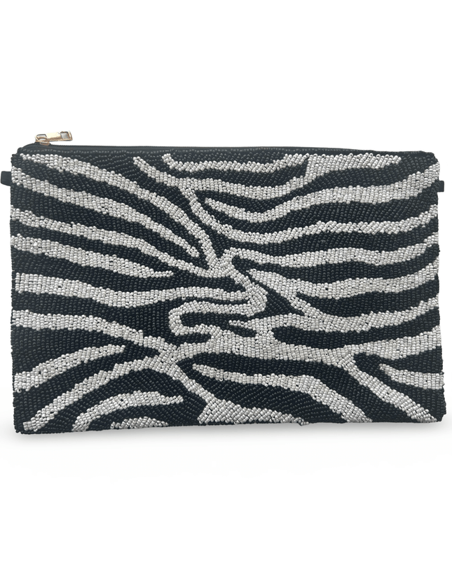 Black and White Beaded Zebra Clutch