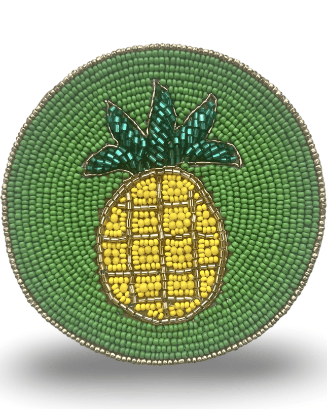 Green Beaded Coaster with yellow Pineapple