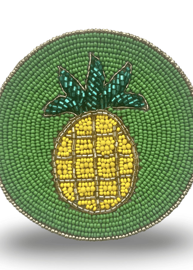 Green Beaded Coaster with yellow Pineapple