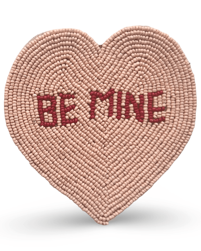 Heart Shaped Pink Beaded Coaster with Be Mine